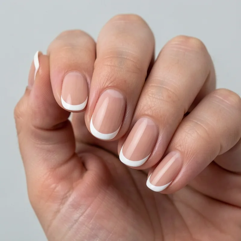 Main aux ongles courts portant une fine ligne blanche en bout d’ongle, lumière naturelle